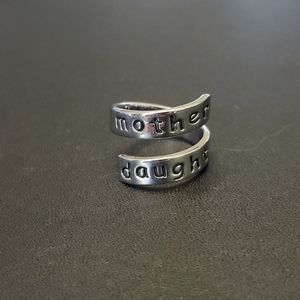 FS Silver tone mother daughter ring